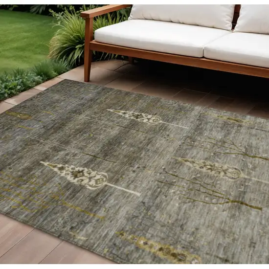 Pewter And Gold Floral Washable Indoor Outdoor Area Rug Photo 2