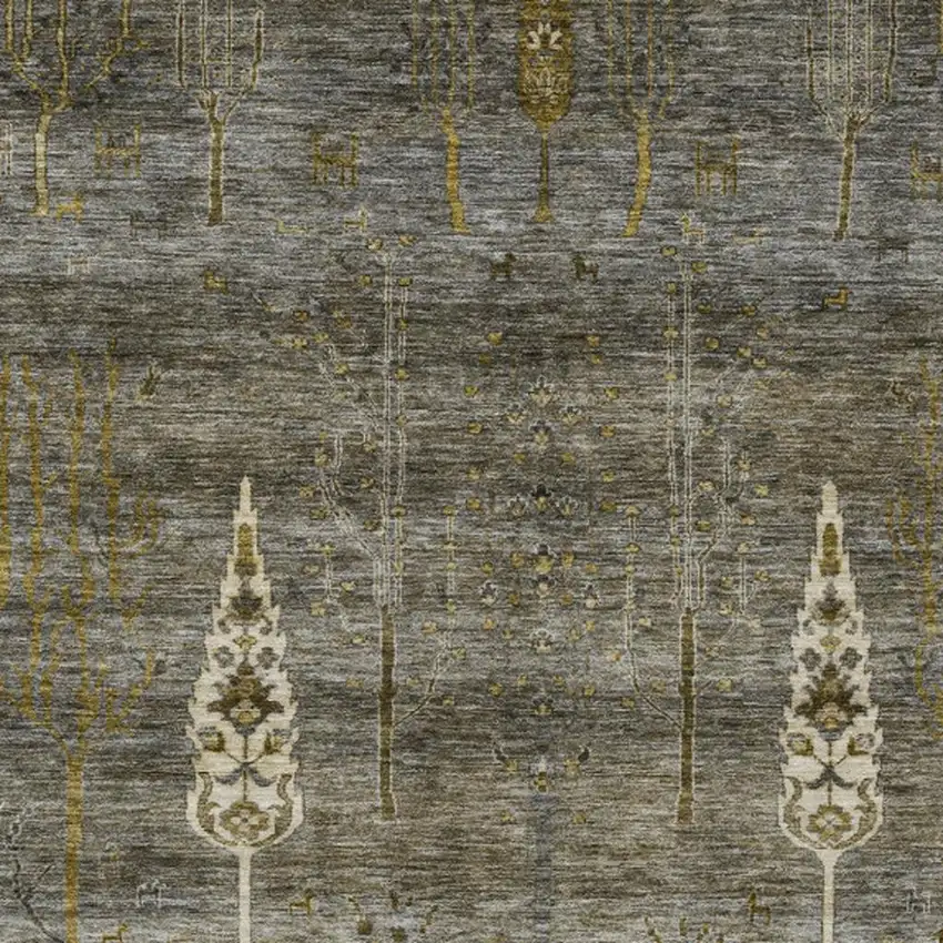 Pewter And Gold Floral Washable Indoor Outdoor Area Rug Photo 3