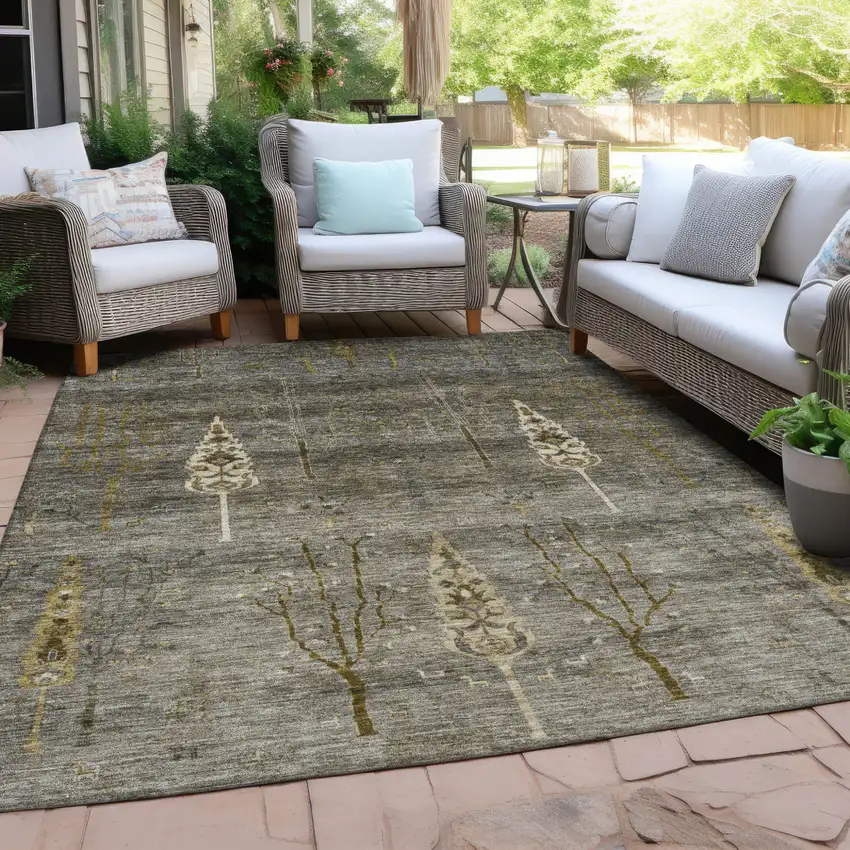 Pewter And Gold Floral Washable Indoor Outdoor Area Rug Photo 5
