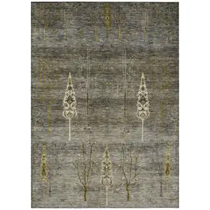 Photo of Pewter And Gold Floral Washable Indoor Outdoor Area Rug