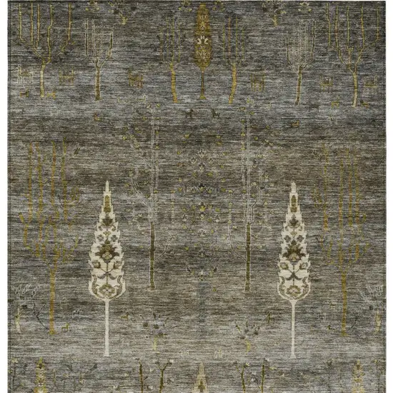 Pewter And Gold Floral Washable Indoor Outdoor Area Rug Photo 9