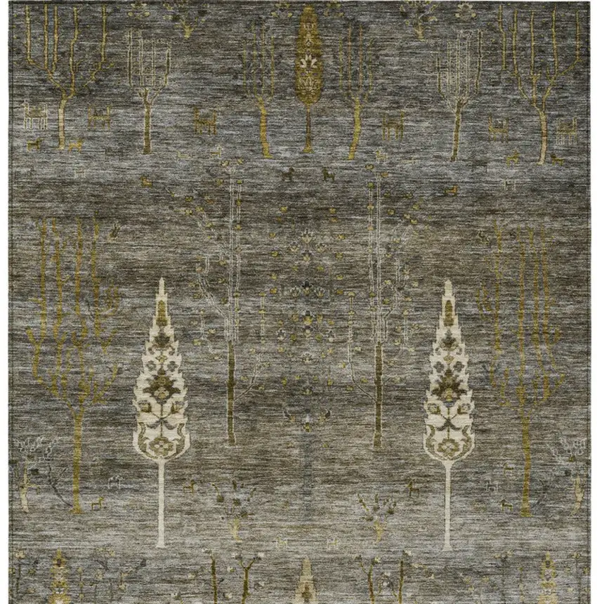 Pewter And Gold Floral Washable Indoor Outdoor Area Rug Photo 9