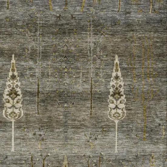 Pewter And Gold Floral Washable Indoor Outdoor Area Rug Photo 3