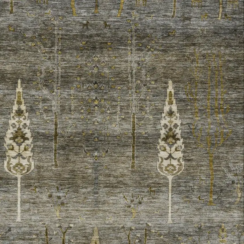 Pewter And Gold Floral Washable Indoor Outdoor Area Rug Photo 3