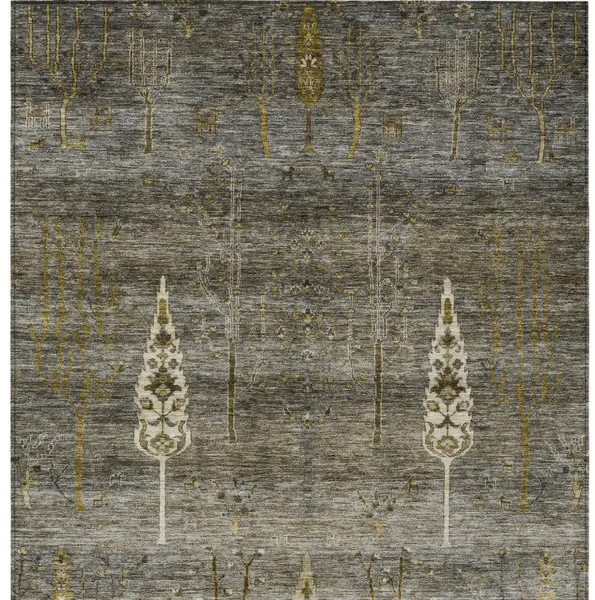 Pewter And Gold Floral Washable Indoor Outdoor Area Rug Photo 4