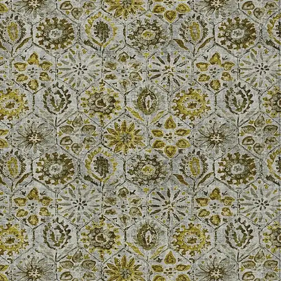 Pewter And Gold Floral Washable Indoor Outdoor Area Rug Photo 4