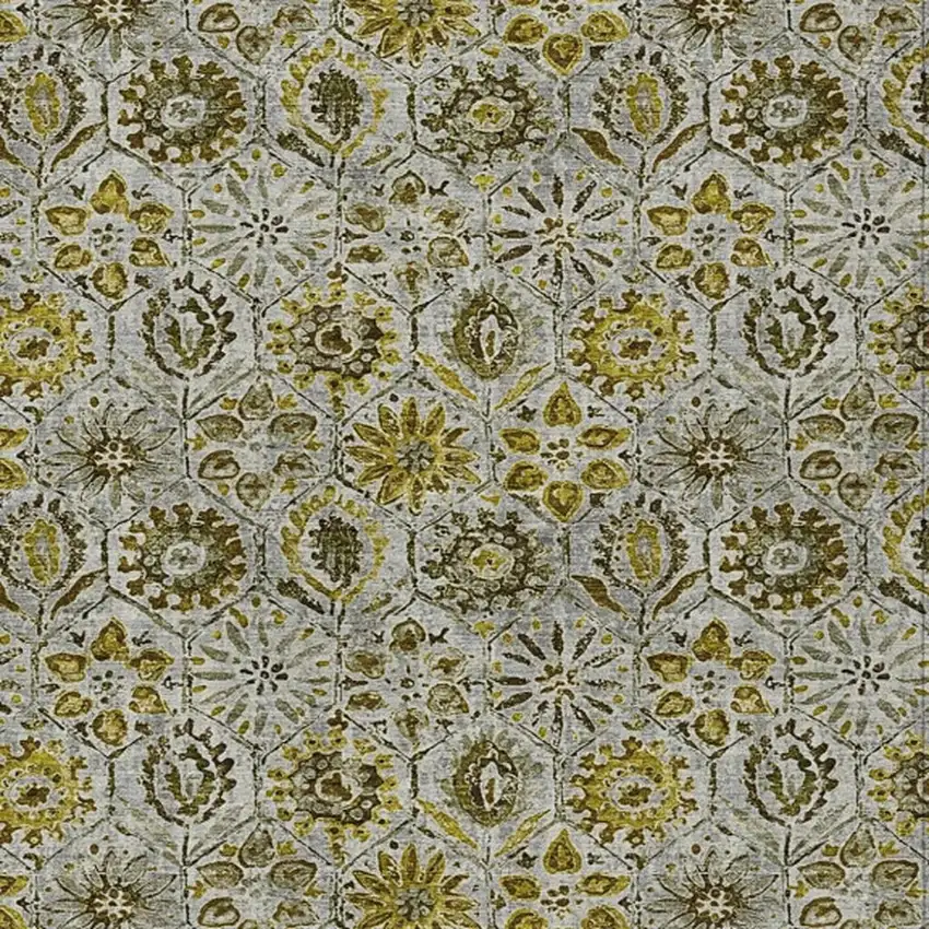 Pewter And Gold Floral Washable Indoor Outdoor Area Rug Photo 4