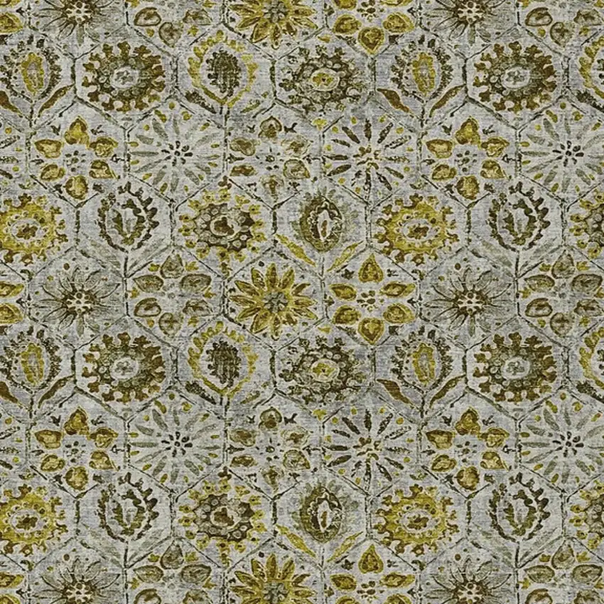 Pewter And Gold Floral Washable Indoor Outdoor Area Rug Photo 4