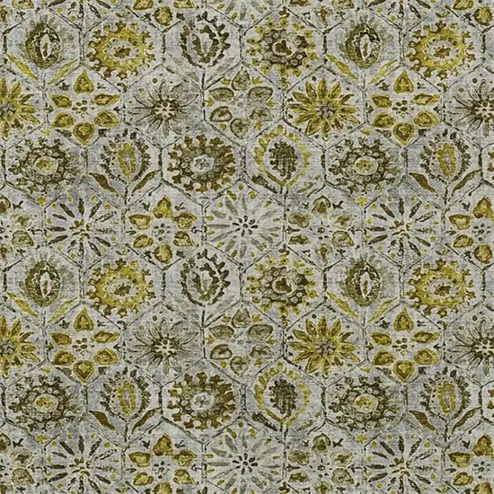 Pewter And Gold Floral Washable Indoor Outdoor Area Rug Photo 3