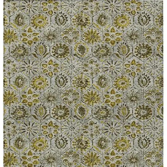 Pewter And Gold Floral Washable Indoor Outdoor Area Rug Photo 4