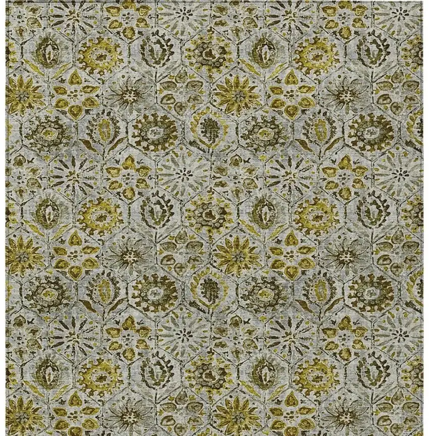 Pewter And Gold Floral Washable Indoor Outdoor Area Rug Photo 4