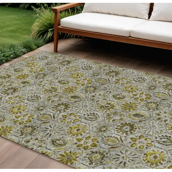Pewter And Gold Floral Washable Indoor Outdoor Area Rug Photo 2