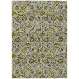Photo of Pewter And Gold Floral Washable Indoor Outdoor Area Rug