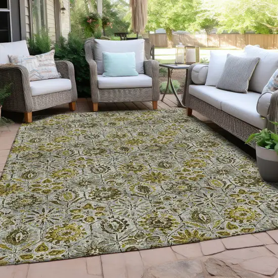 Pewter And Gold Floral Washable Indoor Outdoor Area Rug Photo 4