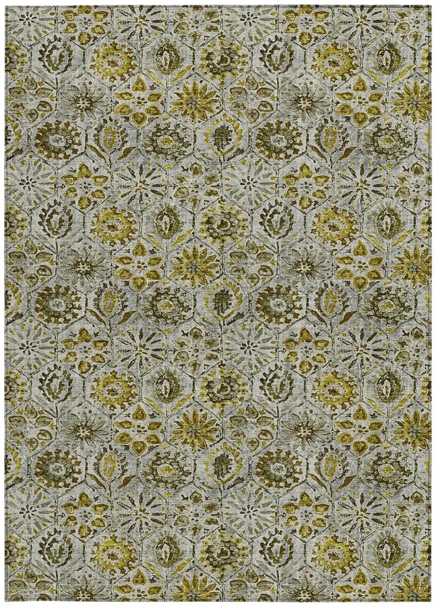 Pewter And Gold Floral Washable Indoor Outdoor Area Rug Photo 3