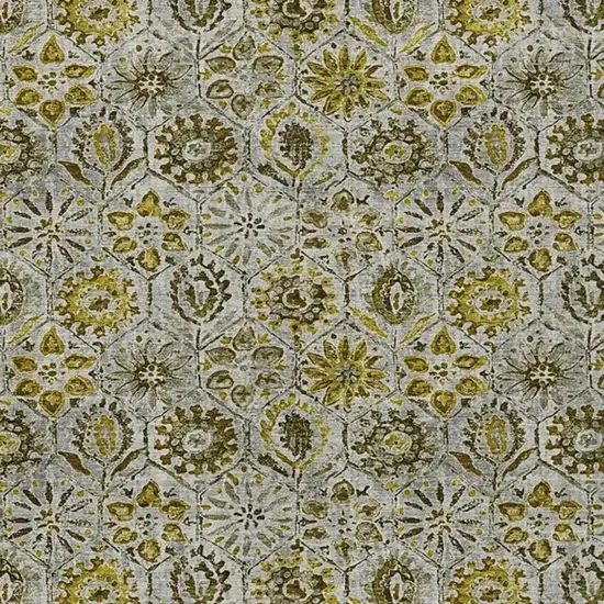 Pewter And Gold Floral Washable Indoor Outdoor Area Rug Photo 9