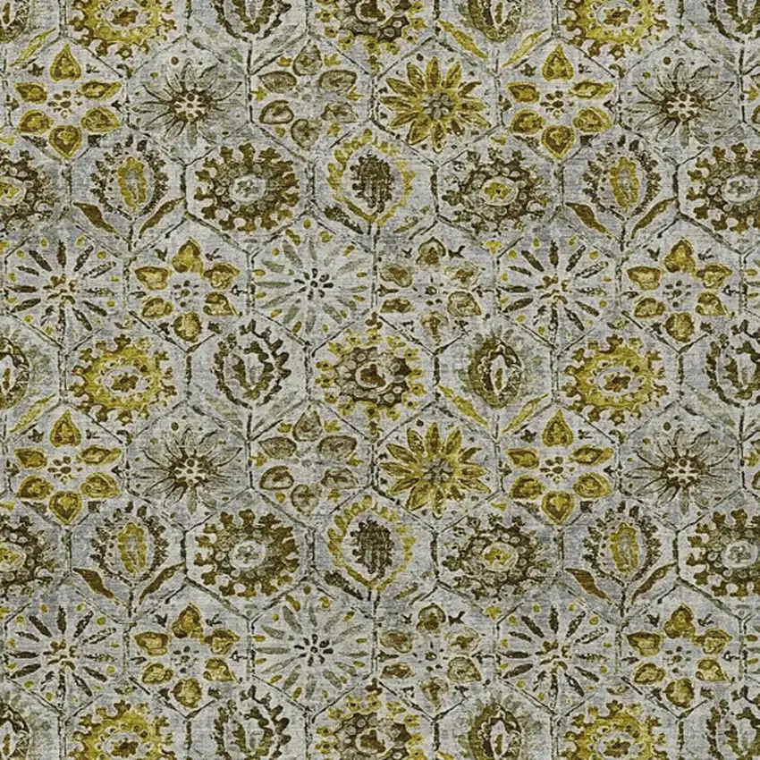 Pewter And Gold Floral Washable Indoor Outdoor Area Rug Photo 9