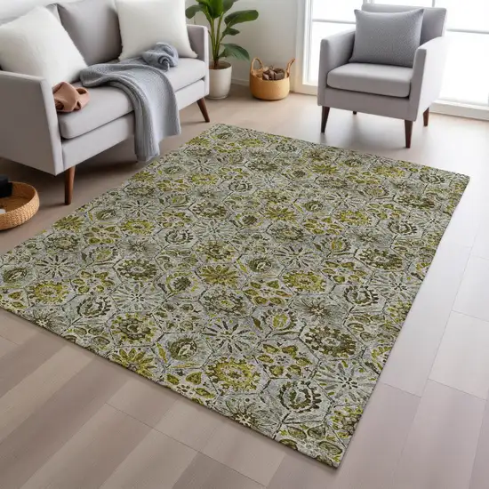 Pewter And Gold Floral Washable Indoor Outdoor Area Rug Photo 5