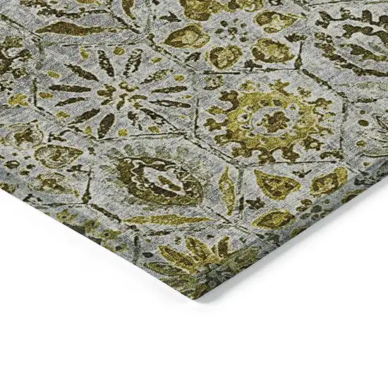 Pewter And Gold Floral Washable Indoor Outdoor Area Rug Photo 8