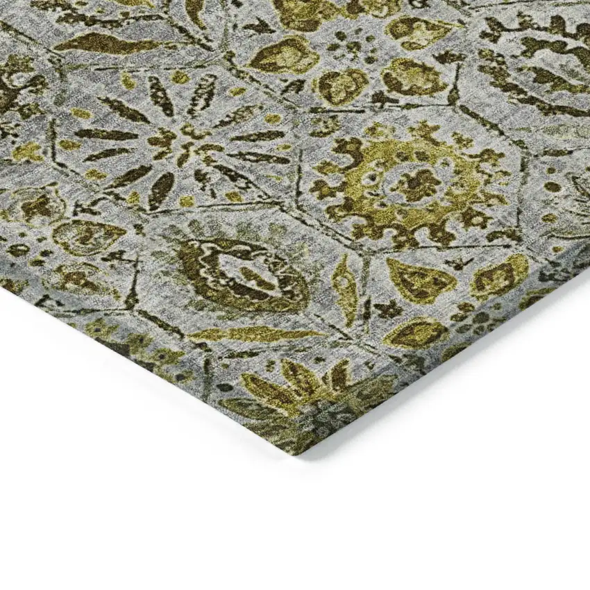 Pewter And Gold Floral Washable Indoor Outdoor Area Rug Photo 8