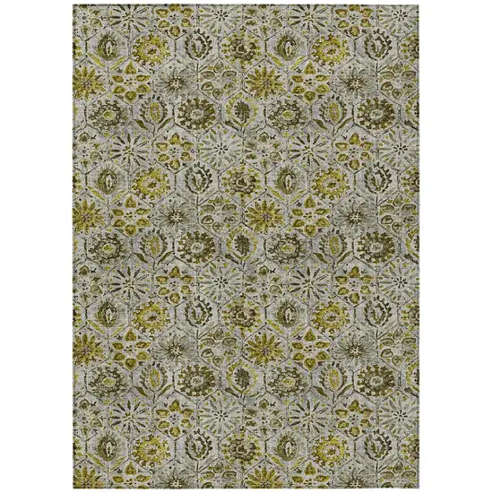 Pewter And Gold Floral Washable Indoor Outdoor Area Rug Photo 1