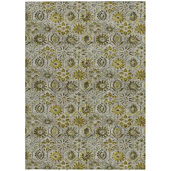 Pewter And Gold Floral Washable Indoor Outdoor Area Rug Photo 4