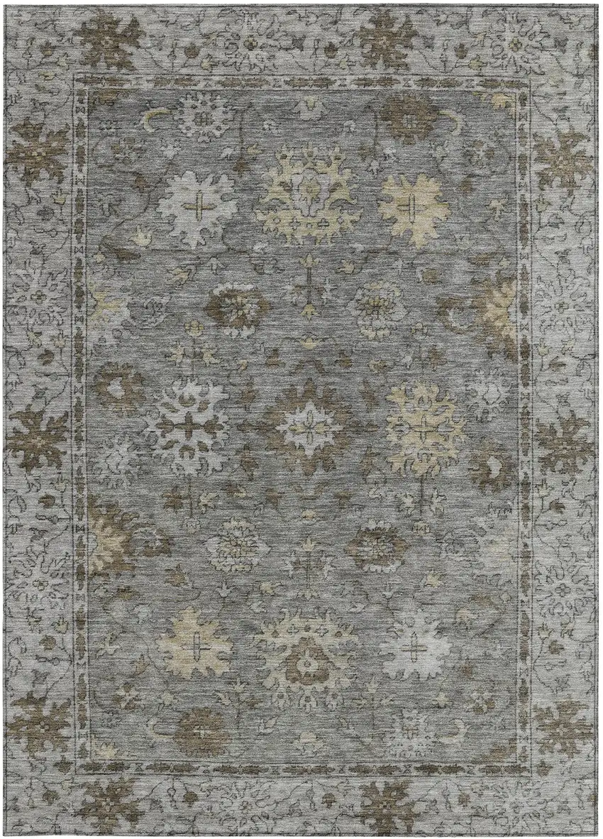 Pewter And Gold Floral Washable Indoor Outdoor Area Rug Photo 3