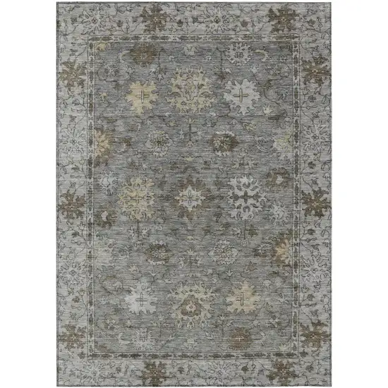 Pewter And Gold Floral Washable Indoor Outdoor Area Rug Photo 1