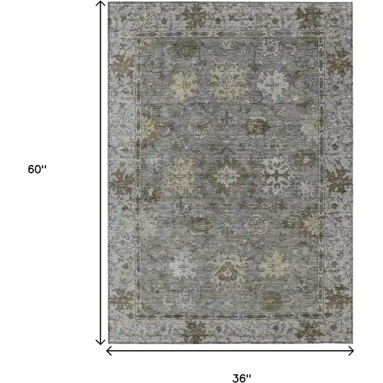Pewter And Gold Floral Washable Indoor Outdoor Area Rug Photo 9