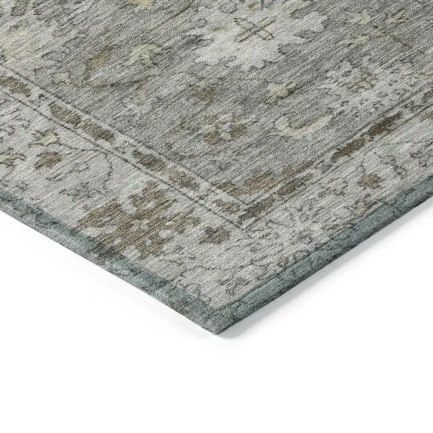 Pewter And Gold Floral Washable Indoor Outdoor Area Rug Photo 6