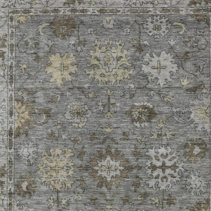 Pewter And Gold Floral Washable Indoor Outdoor Area Rug Photo 4