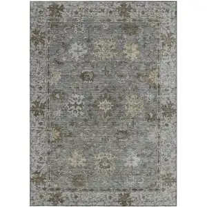 Photo of Pewter And Gold Floral Washable Indoor Outdoor Area Rug
