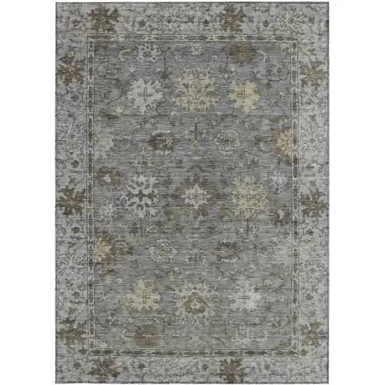 Pewter And Gold Floral Washable Indoor Outdoor Area Rug Photo 4