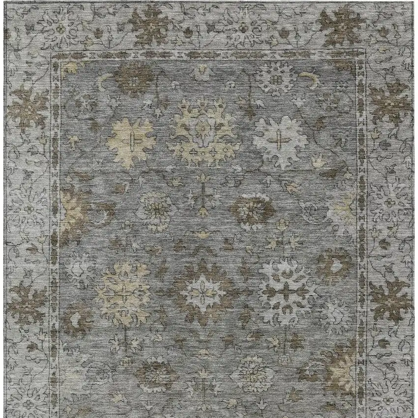Pewter And Gold Floral Washable Indoor Outdoor Area Rug Photo 6
