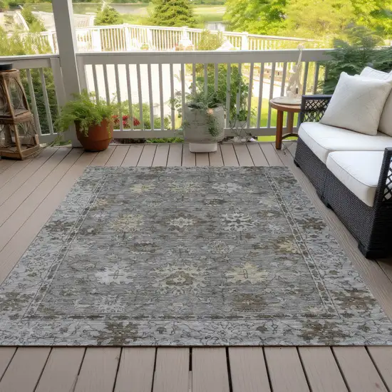 Pewter And Gold Floral Washable Indoor Outdoor Area Rug Photo 8