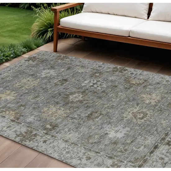Pewter And Gold Floral Washable Indoor Outdoor Area Rug Photo 2