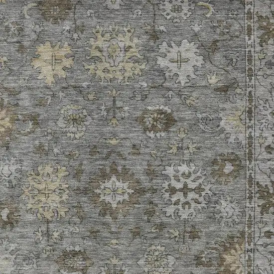 Pewter And Gold Floral Washable Indoor Outdoor Area Rug Photo 3