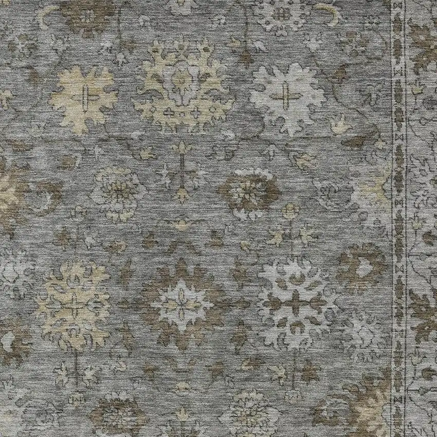 Pewter And Gold Floral Washable Indoor Outdoor Area Rug Photo 3