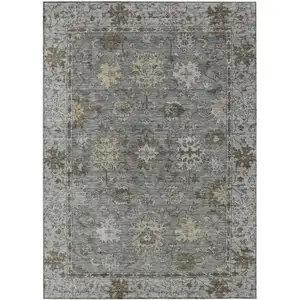 Photo of Pewter And Gold Floral Washable Indoor Outdoor Area Rug