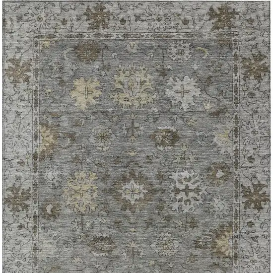 Pewter And Gold Floral Washable Indoor Outdoor Area Rug Photo 4