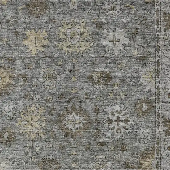 Pewter And Gold Floral Washable Indoor Outdoor Area Rug Photo 3