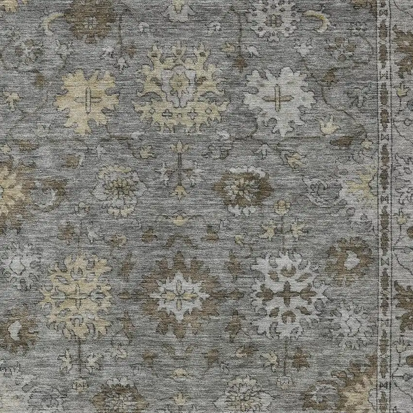 Pewter And Gold Floral Washable Indoor Outdoor Area Rug Photo 3