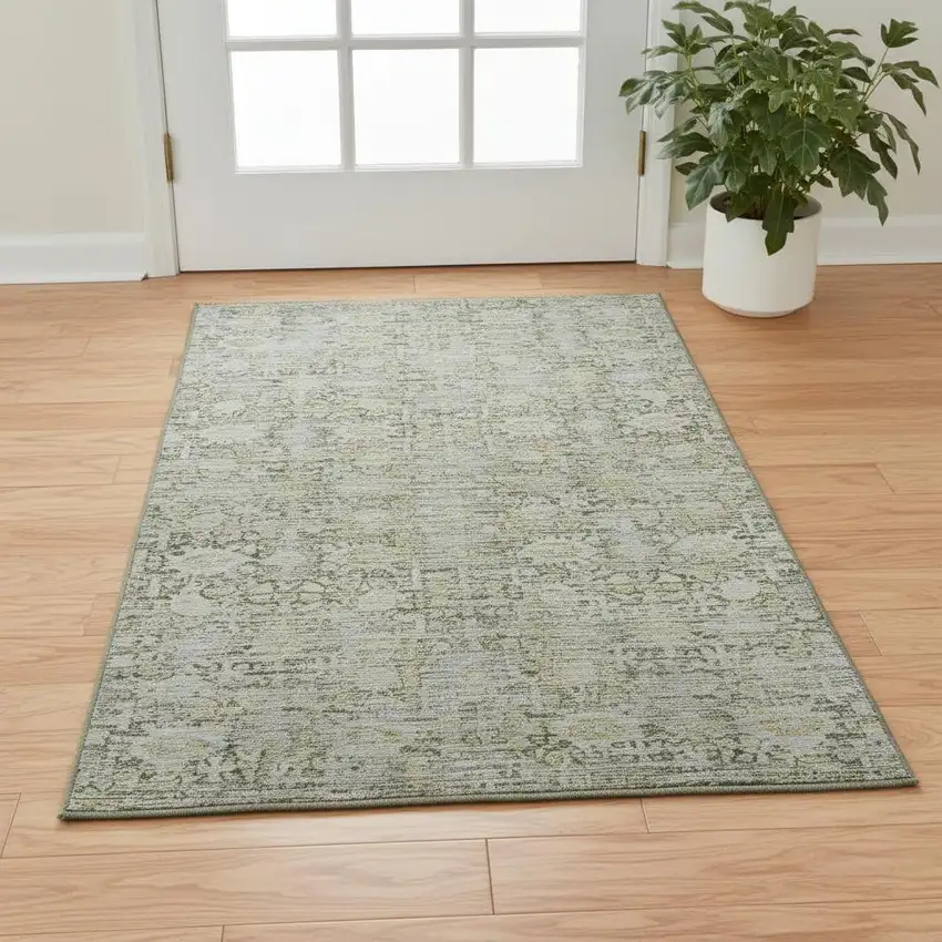 Pewter And Gold Oriental Washable Area Rug With UV Protection Photo 2