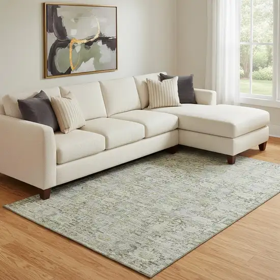 Pewter And Gold Oriental Washable Area Rug With UV Protection Photo 2