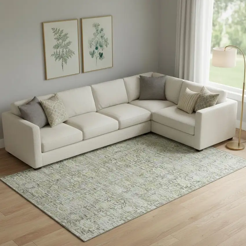 Pewter And Gold Oriental Washable Area Rug With UV Protection Photo 2