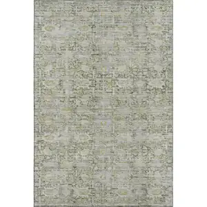 Photo of Pewter And Gold Oriental Washable Area Rug With UV Protection
