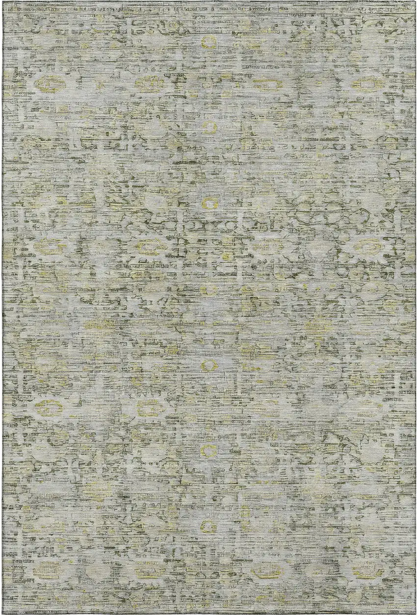 Pewter And Gold Oriental Washable Area Rug With UV Protection Photo 1