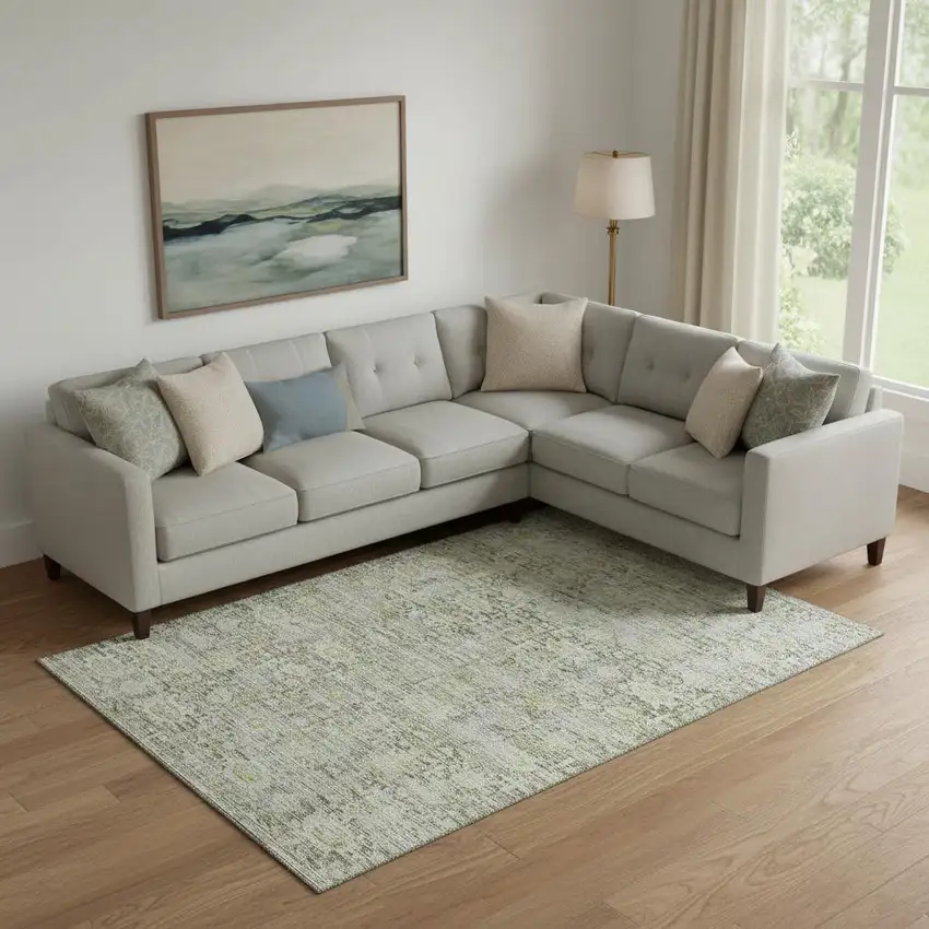 Pewter And Gold Oriental Washable Area Rug With UV Protection Photo 2