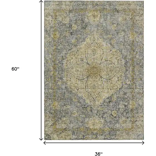Pewter And Gold Oriental Washable Indoor Outdoor Area Rug Photo 9