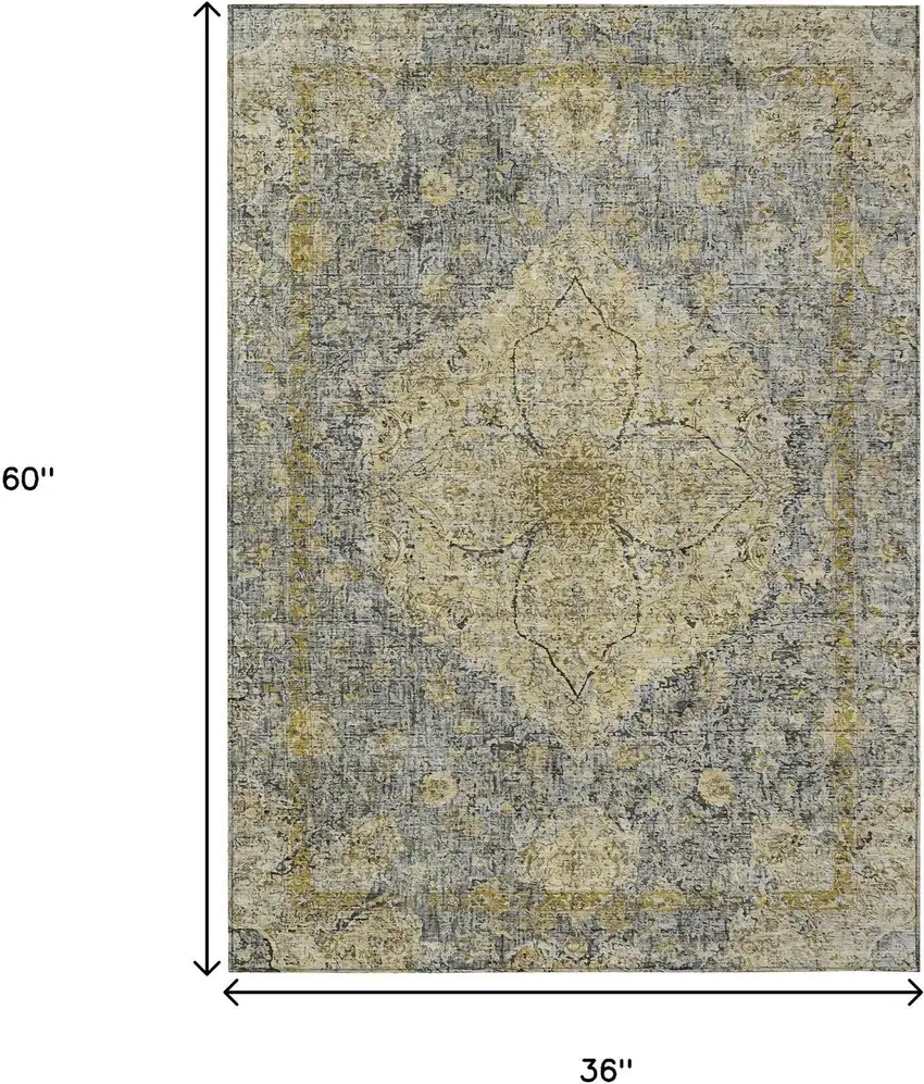Pewter And Gold Oriental Washable Indoor Outdoor Area Rug Photo 9